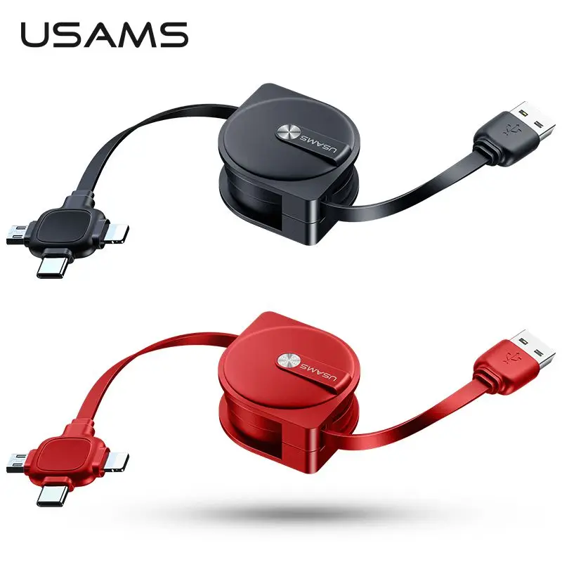 

USAMS 3 in 1 Micro USB Type C Retractable Cable for iPhone Huawei Samsung Data Sync USB C Cable Fast Charging Cross Design Cord