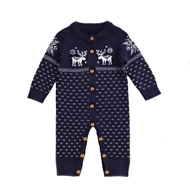

Fashion style 0-3 months newborn clothing blue dots design baby knitted rompers