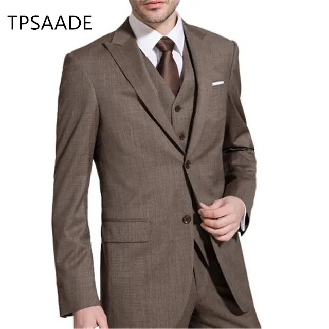 

Coffee Brown Suits For Terno Men Suits 3 Pieces (Jacket+Pant+Vent+Tie) WPY048, White linen as picture