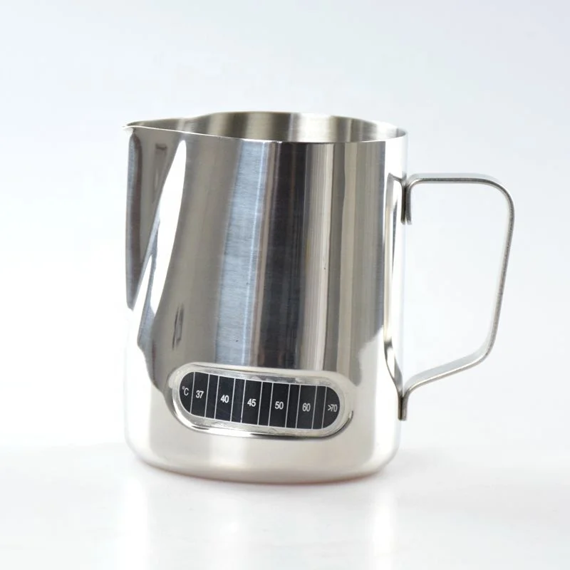 

600ml Stainless Steel Frothing Pitcher Milk Frothing Jug with Integrated Thermometer for Coffee, Cappuccino,Espresso,Latte Art, Silvery
