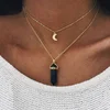 casual stone moon choker necklace fashion gold color crystal stone pendant necklace for women