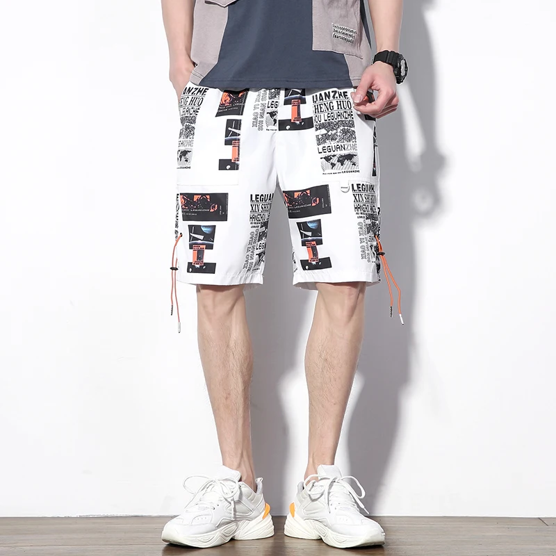 

2021 New Fashion Summer Streetwear Graphic Print Male Men Casual Shorts Knee Length Plus Size Short Baggy Joggers Shorts, Customized color