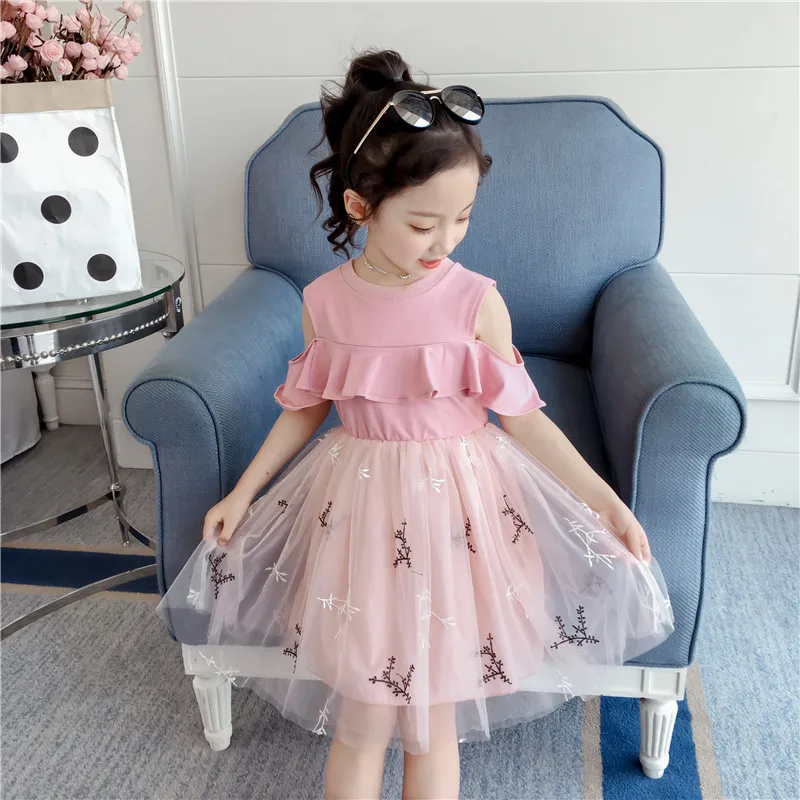 Girls summer Korean version of the off-the-shoulder short-sleeved lace skirt