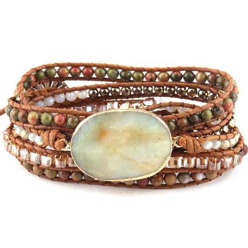 

Fashion Beaded Jewelry Handmade Mixed Natural Stone Crystal Stone Charm 5 Strands Friendship bracelets Wrap Bracelets