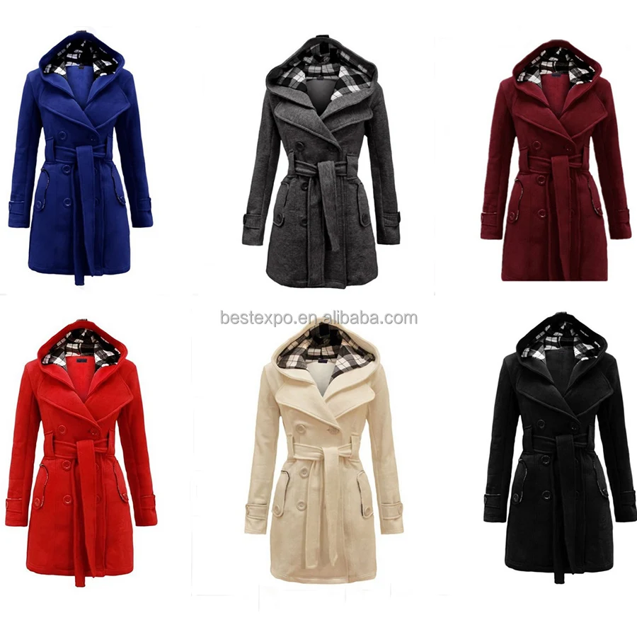 

2016 new winter women fashion long jacket with pocket and hat warm trench drapey coats, As photos