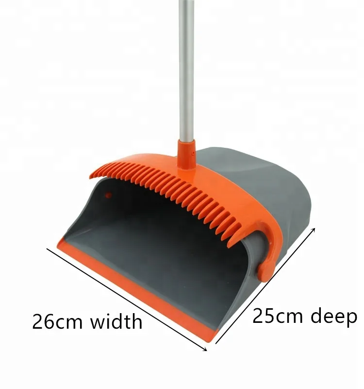 

EAST New Product Aluminum Handle Indoor Floor Sweeping Cleaning Broom And Dustpan Set, Gray and orange