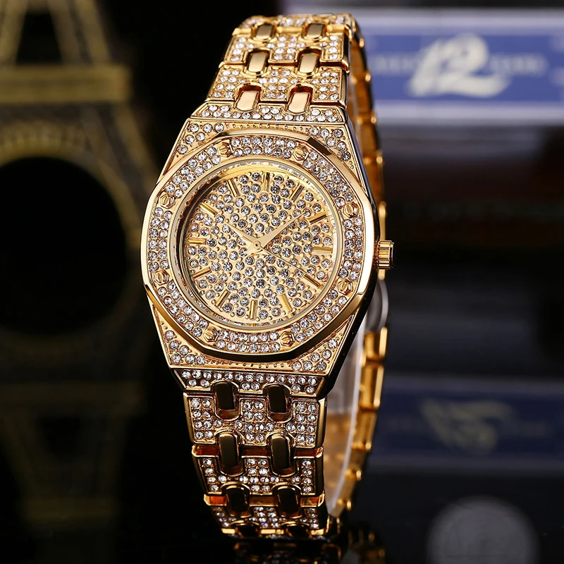 Europe type high-grade watch set diamond color stone luxury full diamond fashionable watch  female model manufacturer wholesale