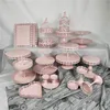 Wedding Hanging Crystal Pink Round Square Cake Stand Set