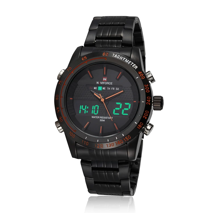 

Naviforce 9024 watches men wrist digital quartz sport watch multifunction black steel strap wristwatches Relogio Masculino, 6-color