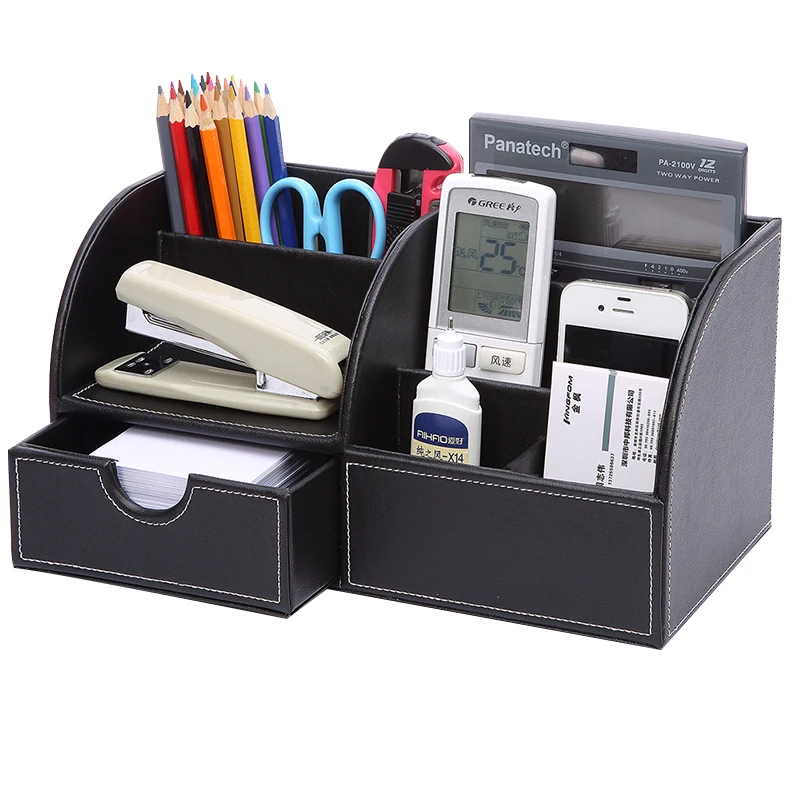 

Multifunctional PU Leather Desk Organizer Desktop Storage Box Office Organizer, Black