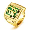 18K gold-plated men's financial ring ring Local gold live mouth with green agate ring