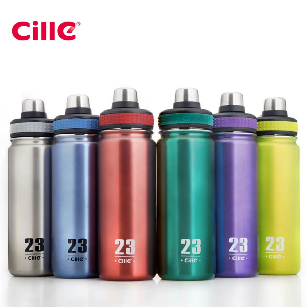 

Cille 680ML Custom Travel Double Wall Vacuum Drinking Insulated Sport 304 Stainless Steel Water Bottle With Handle, Stainless steel;blue;or custom color