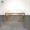 Glass top decorative gold printed metal base console table