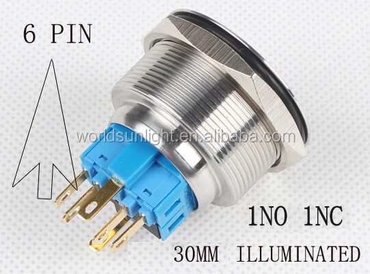 30mm 5A momentary illuminated led light type waterproof metal push button switch