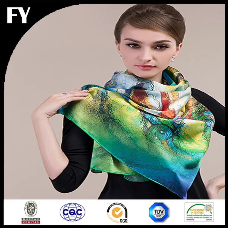 Factory direct 100% silk satin custom-made printed shawls