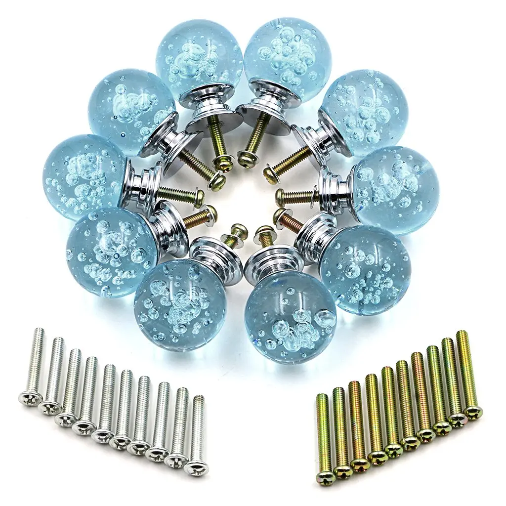 10 Turquoise Crystal Glass Cabinet Knobs Cupboard Drawer Dresser Door Chic NEW