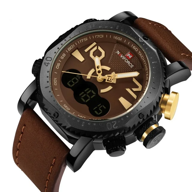 

Mens Watches Top Brand Luxury NAVIFORCE Military Quartz Watch Sport Waterproof Dual Display Leather Relogio Masculino Clock, 6 colors