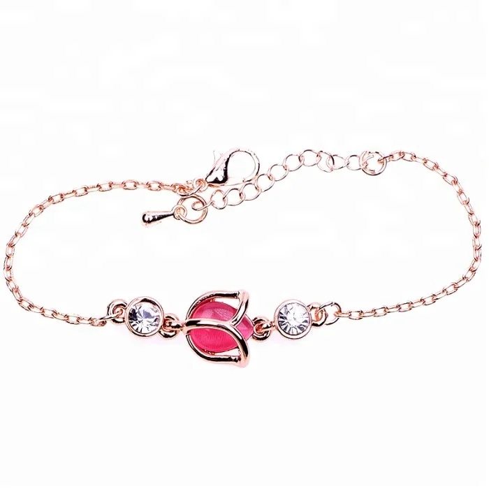 

Fashion zirconia diamond opal rose charm bracelet women, Red;blue
