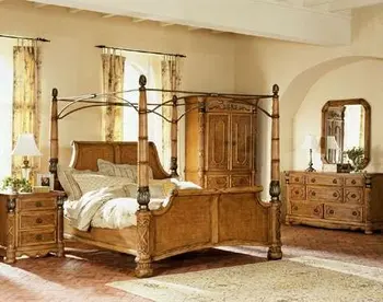 Exotic Pecan Queen Canopy Bedroom Set - Buy Bedroom Set Product on ...