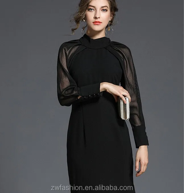 

Latest Design 2018 Black Chiffon Long Sleeve Midi Summer Dress Women Apparel Clothing Garment Wholesaler