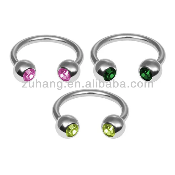 Herradura piercing Barbell acero con 2 circonita 9 colores para elegir