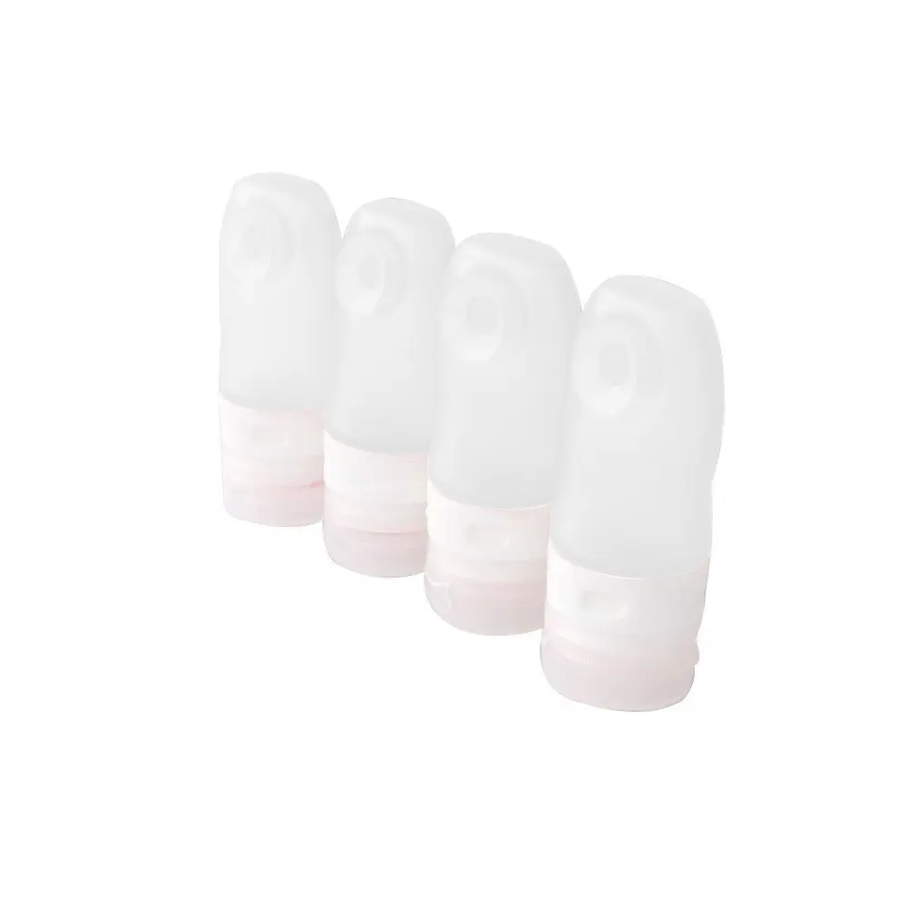 HealthAndYoga(TM) Refillable Cosmetic Minis for Travel | Soft Silicone Leak-proof Bottles with Flip Cap |Suction Hold - 37 Ml. Each (Set of 4, White)