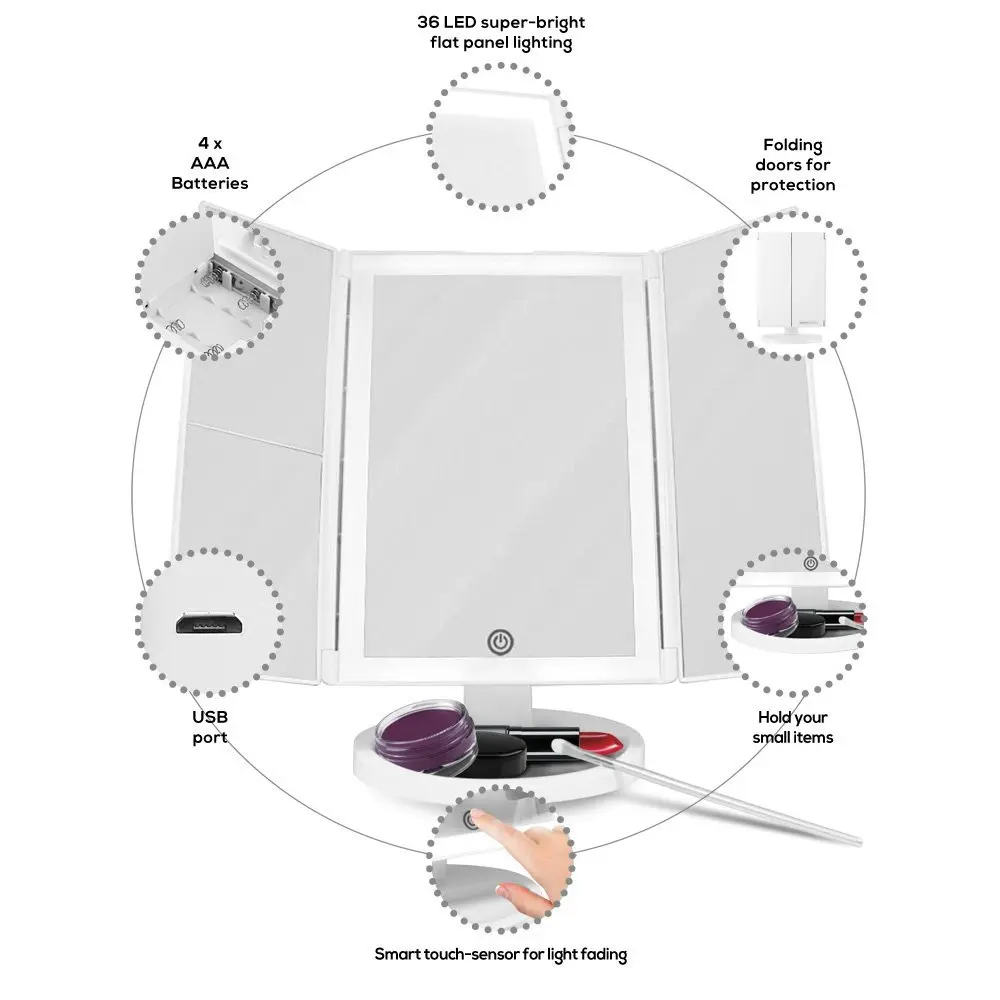 

Beauty Product 3 Way Custom Led Lighted Vanity Mirror, Customized color