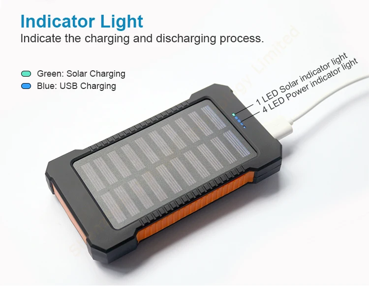 solar power bank 8000mAh extreme mobile phone battery charger pack dual USB LED lights with climbing hook - ANKUX.COM