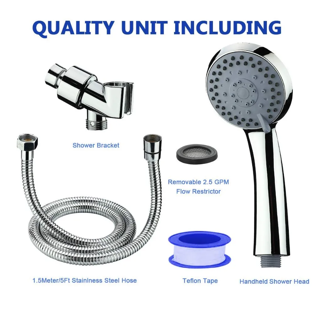 Bathroom Hand Shower Set 5 Functions Chrome Abs Plastic Rain Shower