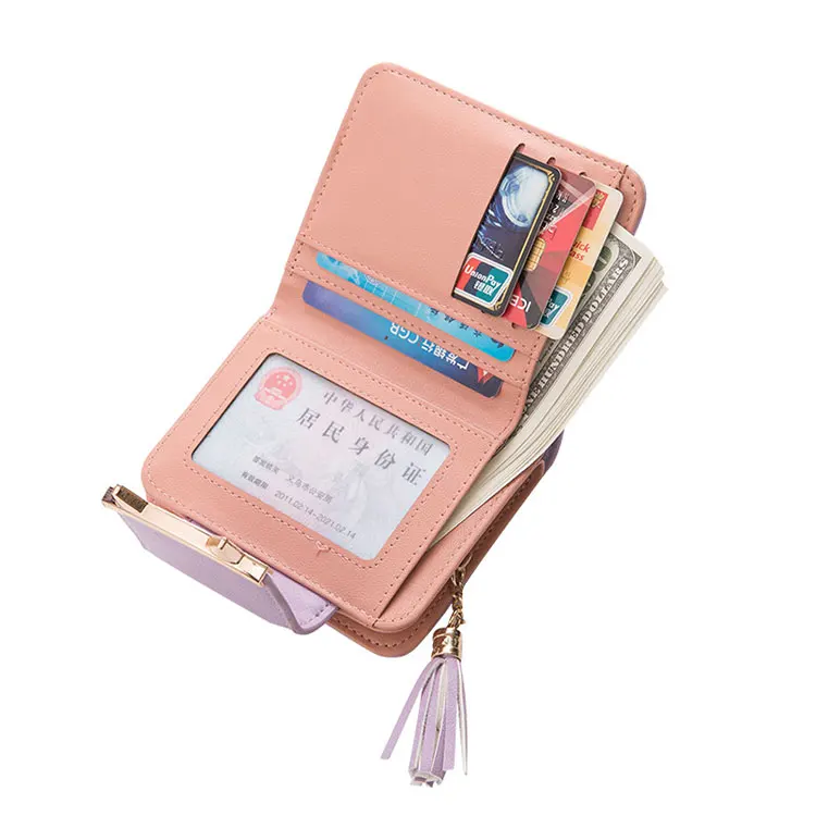 

Women Cute Cat Mini Leather Tassel Wallets Card Holder Coin Purse, Customized color