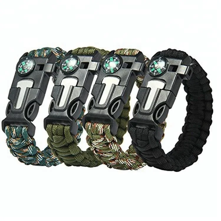 

AYPOUTDOOR Gift Full Function Handmade 550LB Parachute Cord Firestarter Bracelet Wholesale, Black;camo;green bracelets