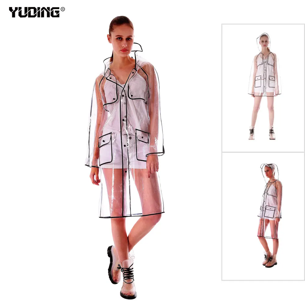 

Waterproof plastic clear rain jacket coat with printed design wholesale, Can be customized