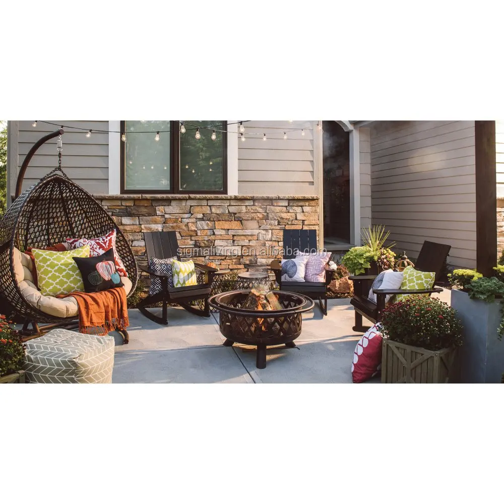 Hanging swing chair with cushion outdoor rattan swing chair