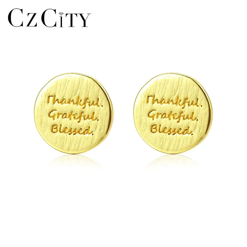 

CZCITY 925 Sterling Silver Brushed Coin Stud Earrings for Women Thanksgiving Day's Gifts