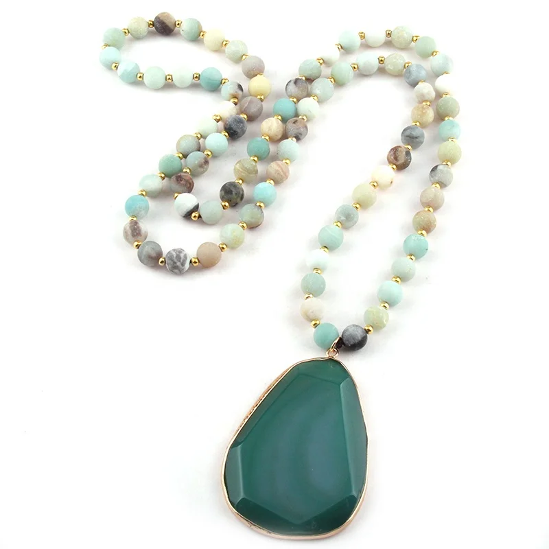 

Amazonite Stone Gold beads spacer Women necklaces Facet Stone Pendant Necklace, 2 color