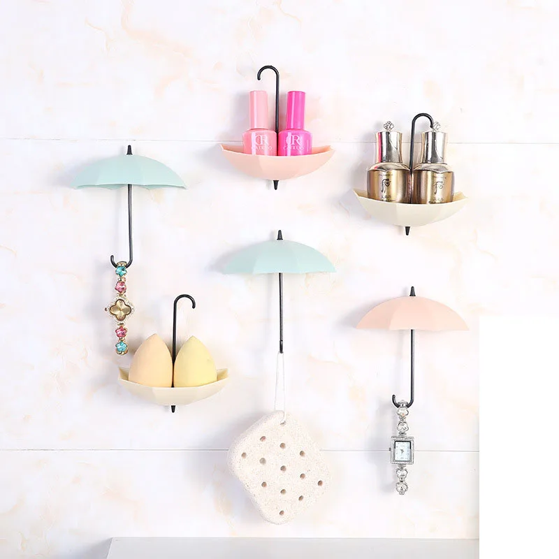 

Colorful Umbrella Shaped Creative Hanger Decorative Holder Pasties Wall Hook For Kitchen Bathroom Accessories Set, Red yellow bule green purple