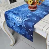 Blue Table Runner with Stars Decorated with the Theme of Merry Christmas and Happy New Year Made by Polyester Print Table Runner