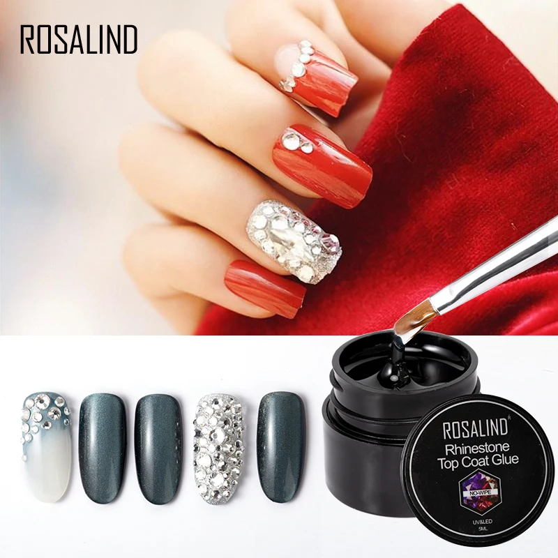 

Rosalind custom private label wholesale 5ml one step rhinestone glue gel soak off uv gel rhinestone gel top coat for nail salon