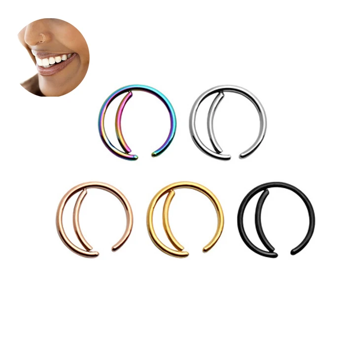 

Ready to Ship Double Piercing Silver Thin Snug Moon Crescent Nose Rings