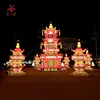 outdoor large 3D LED light palace red antique christmas chinese new year festival decoration garden cloth tower silk lanterns