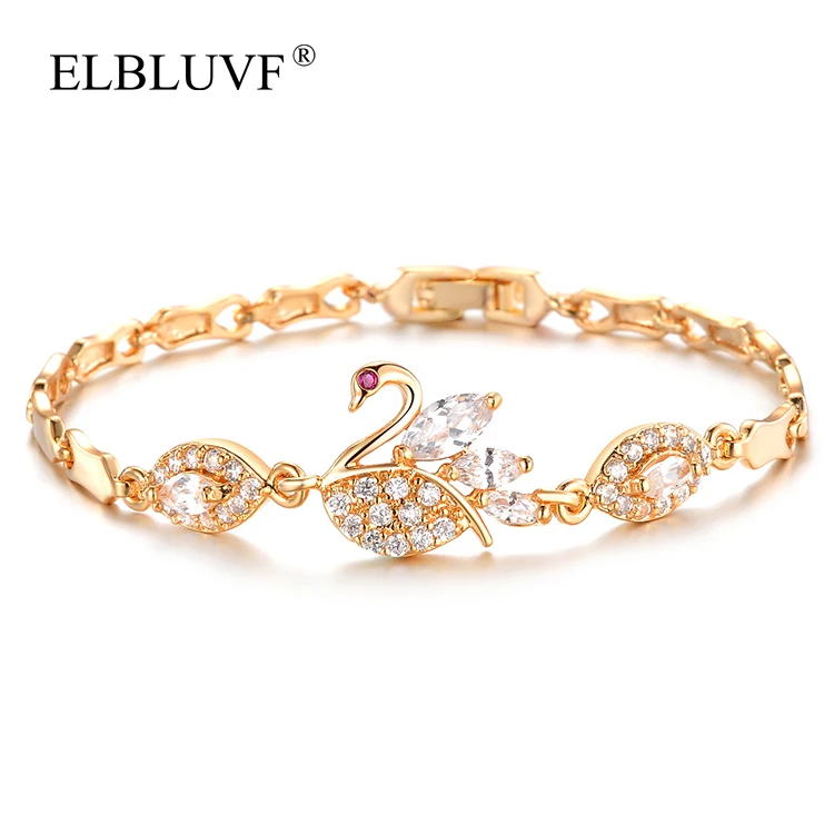 

ELBLUVF Free Shipping Copper Alloy18K Gold Swan Shape Bracelet Peacock Bracelet Zircon Jewelry For Girls/Women/Ladies