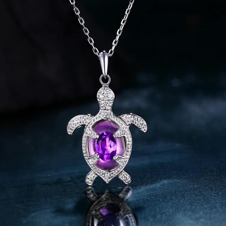 

Wholesale Natural Amethyst Stone White gold Plating Turtle Pendant Jewelry, Purple