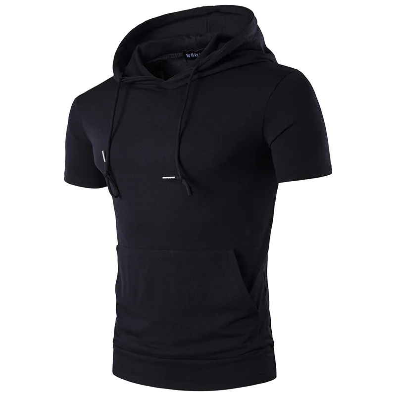 

100% polyester New design hot selling colorful short sleeve casual plus size blank men hooded t-shirt, 7colors