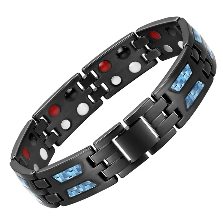 Newest carbon fiber double energy health care magnetic bracelet 4 in 1 bio magnetic titanium bracelet men