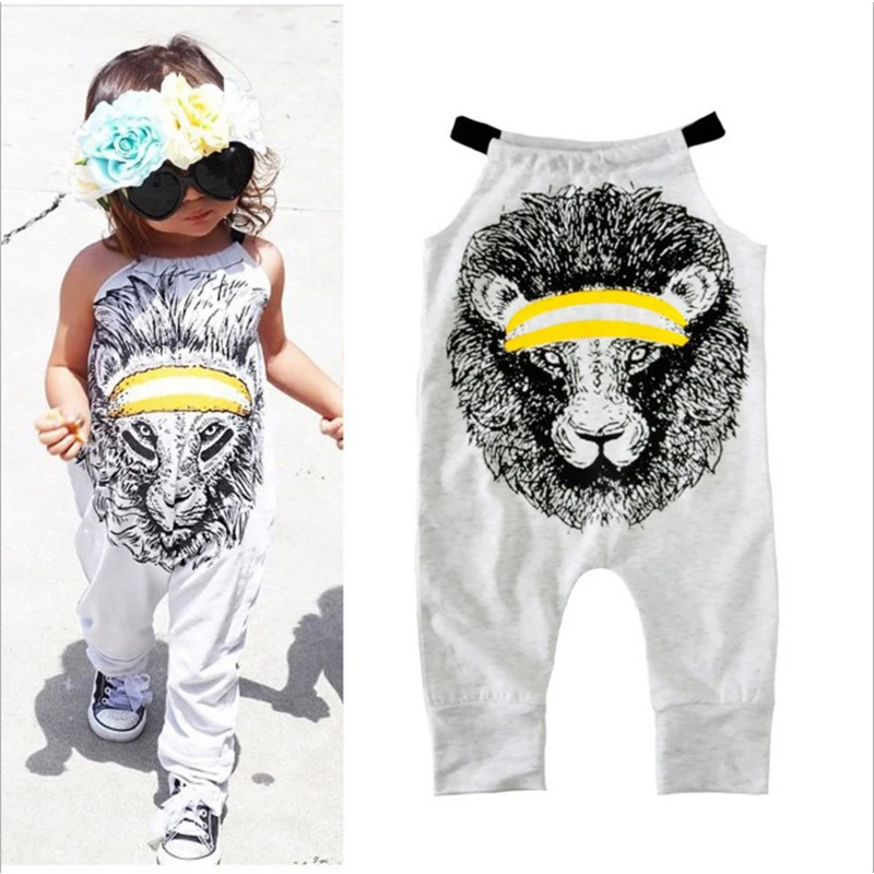 

Newborn baby clothes romper 2018 Baby Girl Cotton Clothes Cute Lion Sling Jumpsuit newborn clothing, Gray