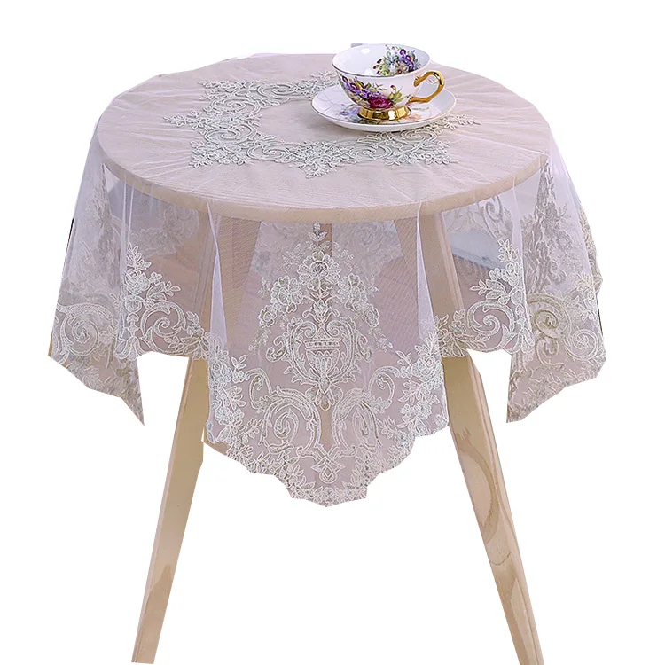 

Factory wholesale embroidery Luxury quality rope polyester lace tablecloth, Coffee or any color