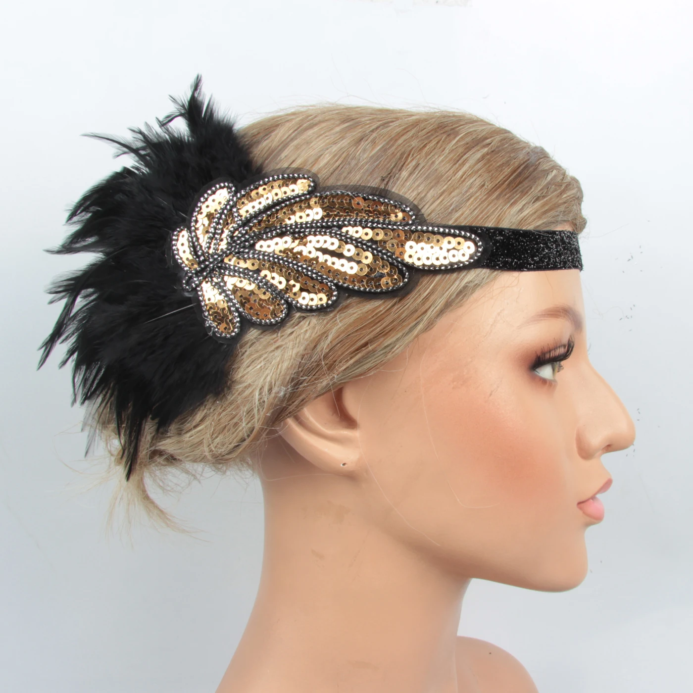 Vintage 1920s Headband Golden Sequins 