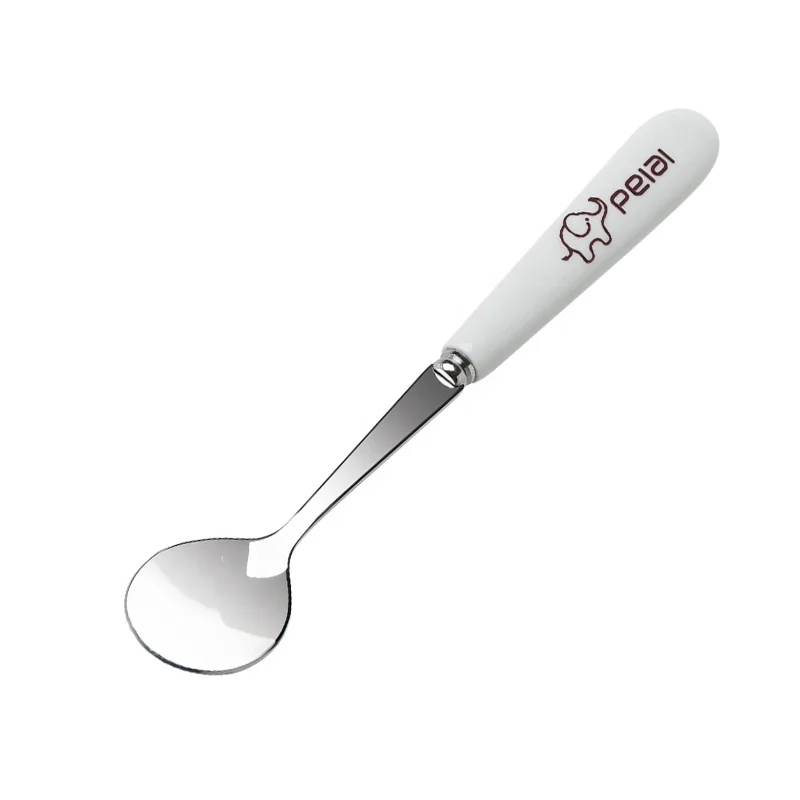 

Baby Product High Quality Porcelain Handle Safe Stainless Steel Baby Feeding Spoon