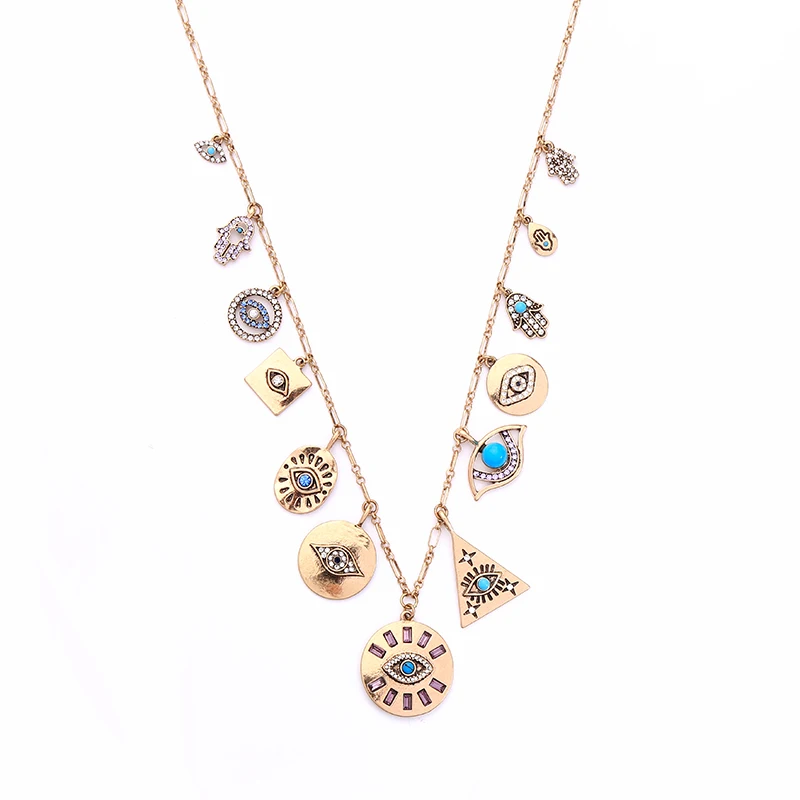 

xl01258d Vintage Gold Ancient Greece Style Epoxy Magic Blue Eye Charm Necklace