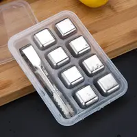 

Free Packing Box! Set of 8 with Tong Stainless Steel Bar Wisky Chiller Stones Ice Cube